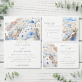 Minimal Santorini Griekenland Waterverf Vrijgezell Kaart (Personaliseer de collectie van deze zelfstandige maker.)