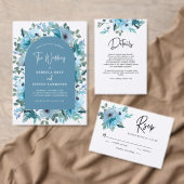 Elegante lente witte stoffige blauwe bloemen bruil kaart (Personaliseer de collectie van deze zelfstandige maker.)