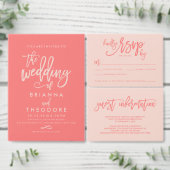 Chique Hand Lettered Bruiloft Uitnodiging Koraal (Personaliseer de collectie van deze zelfstandige maker.)