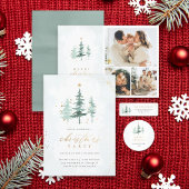 Chique Waterverf Pijnbomen Vrolijk Kerstfeest Ronde Sticker