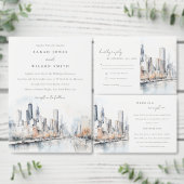 Chicago, Illinois City Scape Waterverf bruiloft Save The Date (Personaliseer de collectie van deze zelfstandige maker.)