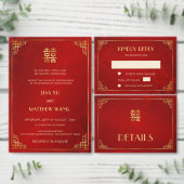 Moderne Chinese bruiloft Kaart (Personaliseer de collectie van deze zelfstandige maker.)