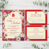 Rode paarse bloementuin Chinese bruiloft Acryl Uitnodigingen (Personaliseer de collectie van deze zelfstandige maker.)