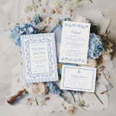 Elegante Blauwe & Witte Bloemige Bruiloft Kaart
