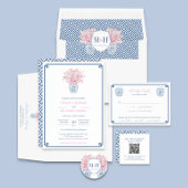 Navy en roze Chinoiserie bruiloft Save the Date Briefkaart