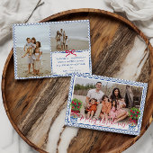 Chinoiserie Topiary Kerstmis, Blauw Wit Vakantie Cadeaulabel