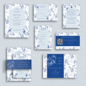 Chinoiserie Elegant Blauw Bloemen Bruiloft Program