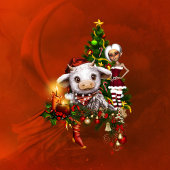 Schattigee kerst koe met kleine elf groot cadeauzakje