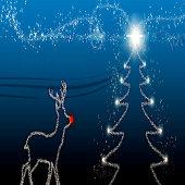 Christmas Party Reindeer Tree Blue Sky Shiny Stars Theedoek