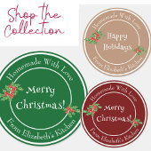 Bewerkbare Vakantie Bakcadeau Groen Vrolijk Kerstf Ronde Sticker