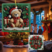 Christmas Teddy Bear Faux Glas in lood Glas Ornament