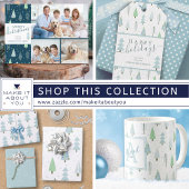 Moderne kerstbomen Monogram Blue Green Theedoek