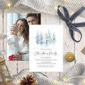 Kerst Blauw Winter Dorp Rustiek Landschap Foto Feestdagenkaart