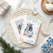 Waterverf voor kerstbal aan de kust Seashell Foto Feestdagenkaart