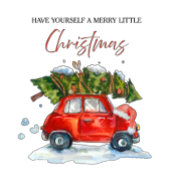 Vintage Kerst Rode Auto & Boom Cadeaupapier