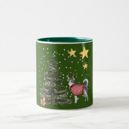 Collection "Christmas Dogs" mit Husky im Wald Tweekleurige Koffiemok