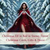 Christmas Elf in Red in Winter Forest Magnet Card