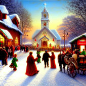 Kerstdorp Churchgoers Snow Wereldbol Patroon Cadeaupapier