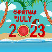 Kerstmis in juli 2023 Watermeloen Beach Feestdagenkaart