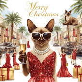 Tennis Christmas themed for Siamese Cat lovers Feestdagenkaart