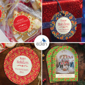 Kersttaart paisley rood voedseletiket sticker