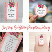 Boog Rode Poinsettia Platte Kerstmis Bruiloft Kaart