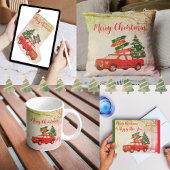 Rode Vrachtwagen Retro  Vrolijk Kerstlint Satijnen Lint