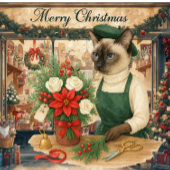 Kattenkerst thema van Siamese kat in bloemist Kaart