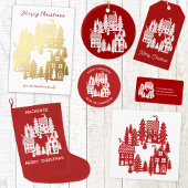 Kerstdorp Rood en wit Ronde Sticker