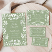 Terracotta Papel Picado Mexicaans Groen Baby showe Kaart