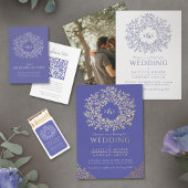 blauwbladcirkel monogram bruiloft kaart