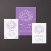 Paarse witte blad tekening monogram bruiloft menu (Personaliseer de collectie van deze zelfstandige maker.)