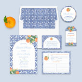 Boog Vorm Sinaasappels Blauwe Tegels Bruiloft Douc Kaart