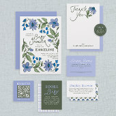 Green and Periwinkle Blue Book Request Baby Shower Informatiekaartje
