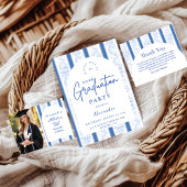 Classic Blue Toile Graduation Party Kaart