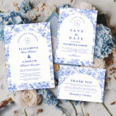 Klassiek Blauw Witte Chinoiserie Bruiloft Save The Date