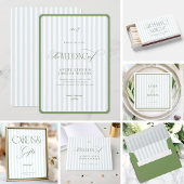 Classy Sage Green & Blue Stripes Coastal Wedding Kaart