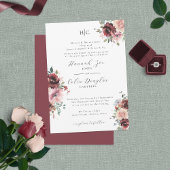 Classic Burgundy Blush Roos & Peony All In One Uitnodiging