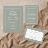 Sage Green QR Code Art Deco Monogram Huwelijk All In One Uitnodiging (Personaliseer de collectie van deze zelfstandige maker.)