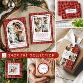 Klassiek Kerstmis Erfgoed Rood Schotse Ruit Etiket