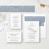Elegant Dusty Blue Floral Crest Monogram Weddensch All In One Uitnodiging