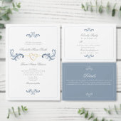 Klassieke gouden en stoffige blauwe bruiloft folie uitnodiging (Personaliseer de collectie van deze zelfstandige maker.)