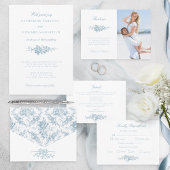 Klassiek Elegant Blauw en Wit Bloementoilet RSVP Kaartje