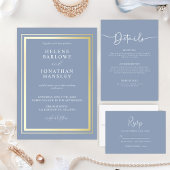 Dusty Blue en Gold Boho Wedding Invitation Kaart