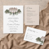 Classic Waterverf Engels Manor House Wedding RSVP Kaartje (Personaliseer de collectie van deze zelfstandige maker.)