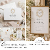 Klassieke bloemenkrans monogram bruiloft kaart