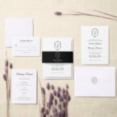 Formele Zwart Wit Monogram Crest Bruiloft Programm Handwaaier (Personaliseer de collectie van deze zelfstandige maker.)