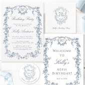 Klassiek Frans Victoriaans Blauw 70e Verjaardagsfe Vierkante Sticker