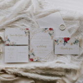 Klassieke gouden Bourgondië witte bloem bruiloftsw Informatiekaartje