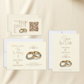 Gouden trouwringen met de details RSVP Enclosure Informatiekaartje
